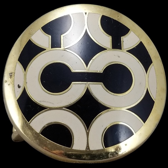 Coach‎ Signature C Logo Round Belt Buckle Gold Tone Black Cream Vintage